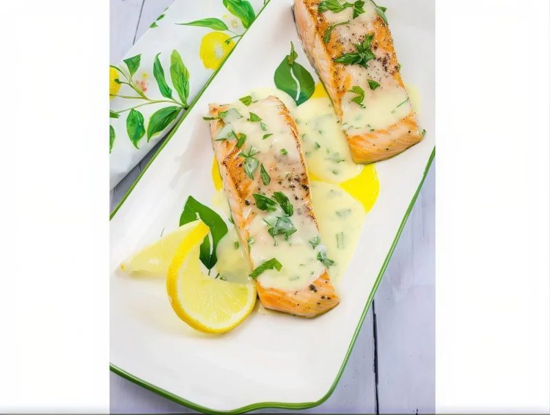 Grilled Salmon Fish With Lemon Butter Sauce